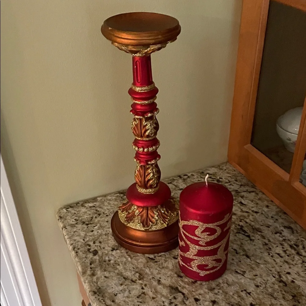 Elegant Red and Gold Candle Holder